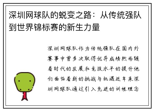 深圳网球队的蜕变之路：从传统强队到世界锦标赛的新生力量